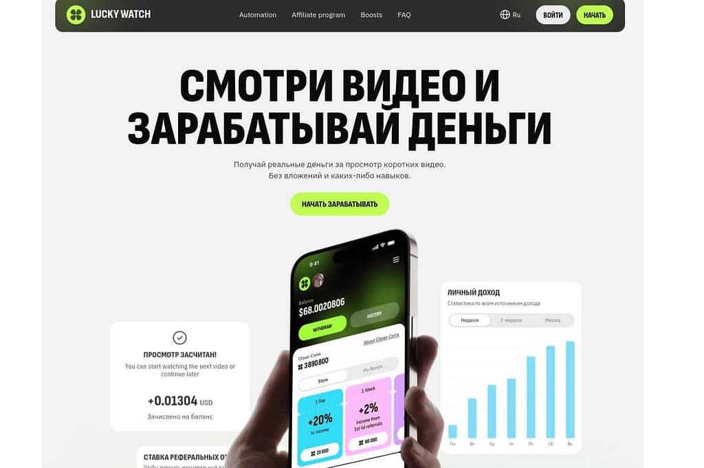 LuckyWatch.pro — заработок в интернете за просмотр видео