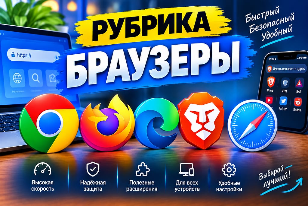 Яркий постер о браузерах Brave