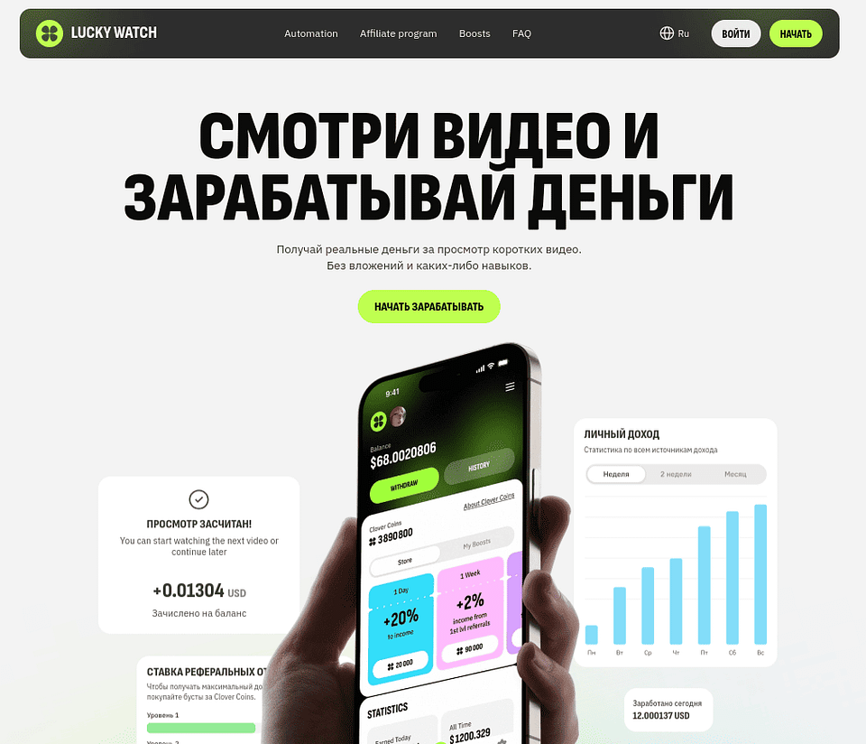 LuckyWatch.pro — заработок в интернете за просмотр видео